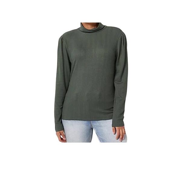 Candace Cameron Bure Women's Olive Green Puff-Sleeve Turtleneck Top Size Large - Picture 1 of 7